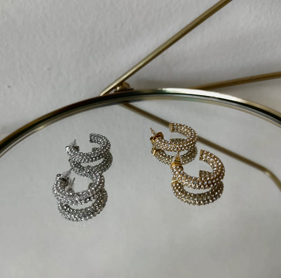 Arracadas Pave Silver & Gold