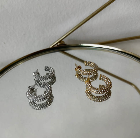 Arracadas Pave Silver & Gold