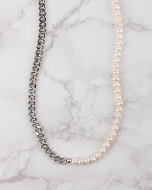 Collar Silver Chain & Pearls